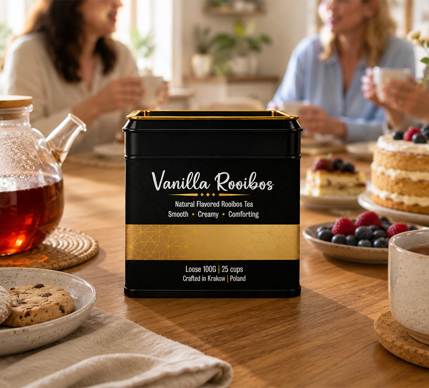 Rooibos Vanilla Leo Tea w eleganckiej puszce